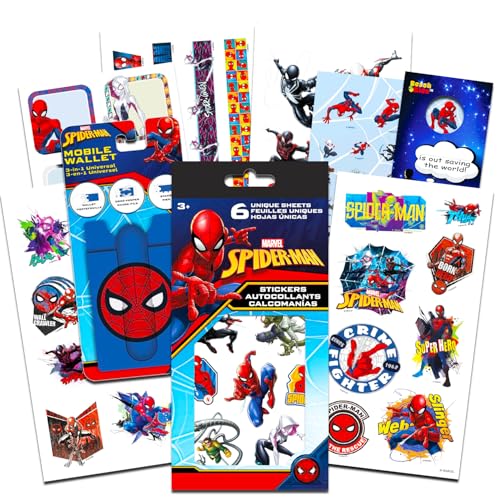 Marvel Spiderman-Aufkleber-Set für Jungen, Kinder – Spiderman-Partygeschenk-Set mit 6 Spiderman-Aufkleberbögen für Kindergeburtstag, Party, Goodie-Tüten, Basteln, mehr | Spiderman-Partyzubehör-Set von Marvel