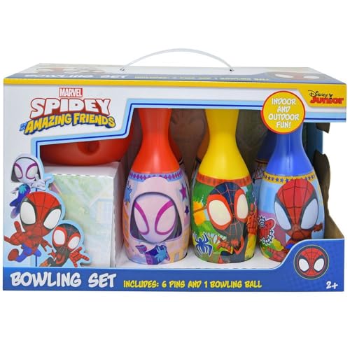 Marvel Spidey and His Amazing Friends Bowling-Set für Kinder, 6 Pins und Ball von Marvel