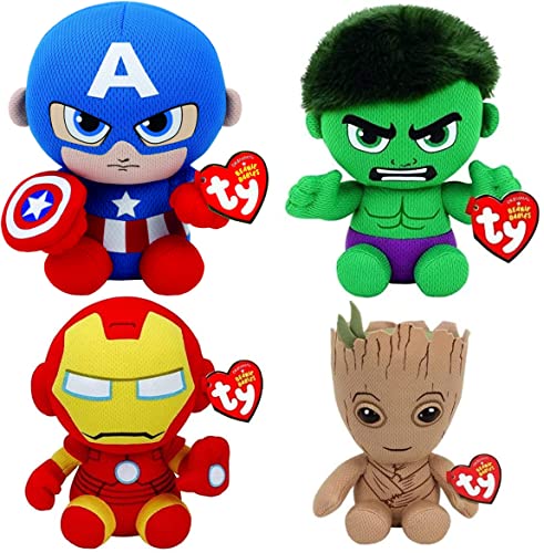 Marvel TY 4-teiliges Superhelden Plüsch Set - 15cm: Iron-Man, Captain America, Hulk, Groot von Marvel