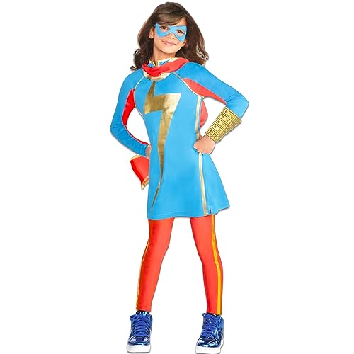 Ms. Marvel Halloween-Kostüm für Mädchen – Ms. Marvel Kostüm mit Kleid, Leggings und Maske | Ms. Marvel Halloween-Kostüm für Mädchen, Größe M 36-38 von Marvel