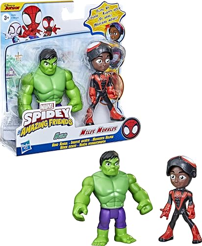 SPIDEY AND HIS AMAZING FRIENDS Marvel Maskierte Helden 2er-Pack, mit Klapp-Maske, Miles Morales und Hulk, ab 3 Jahren von Spidey and his Amazing Friends