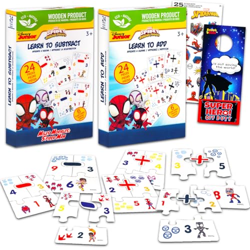 Spidey and Friends Puzzle-Paare für Kleinkinder, Bündel mit Spiderman-Additions- und Subtraktionspuzzle-Paaren, Lernkarten für Jungen, Mädchen, Spiderman-Lernspielzeug für Kinder im Alter von 5–6 von Marvel