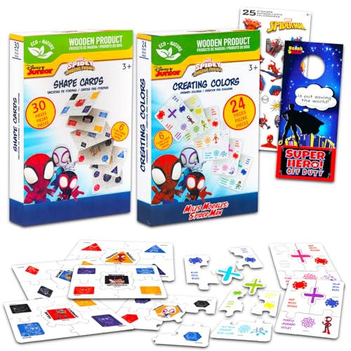 Spidey and Friends Puzzle-Paare für Kleinkinder, Bündel mit Spiderman-Formen und Farben, Puzzle-Paare, Lernkarten für Jungen, Mädchen, Spiderman-Lernspielzeug für Kinder von Marvel