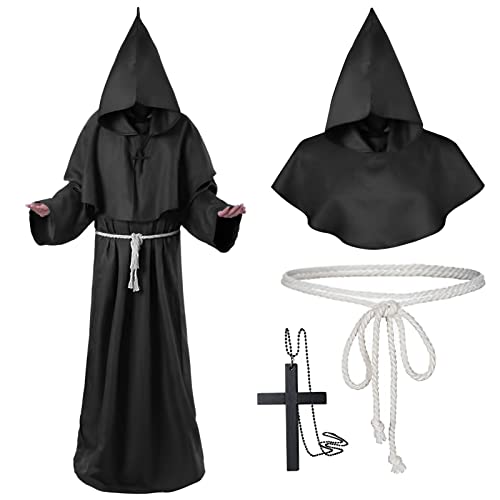 Akatsuki Mantel für Kinder Erwachsener Unisex Cosplay Kostüm, Cosplay Halloween Party Kostüm Umhang mit Stirnband (schwarz, 165-175cm) von Maryparty