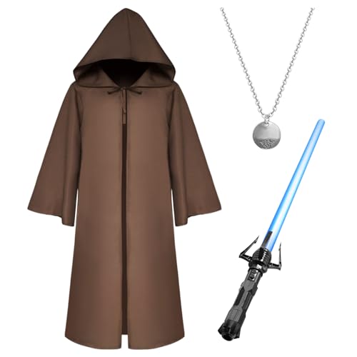 Robe Cosplay Umhang Kostüm für Kinder Erwachsene, Kostüm Herren Robe mit Kapuze, Mittelalter Ritter Cosplay Umhang für Halloween Karneval (braun Robe, S(160-165 cm)) von Maryparty