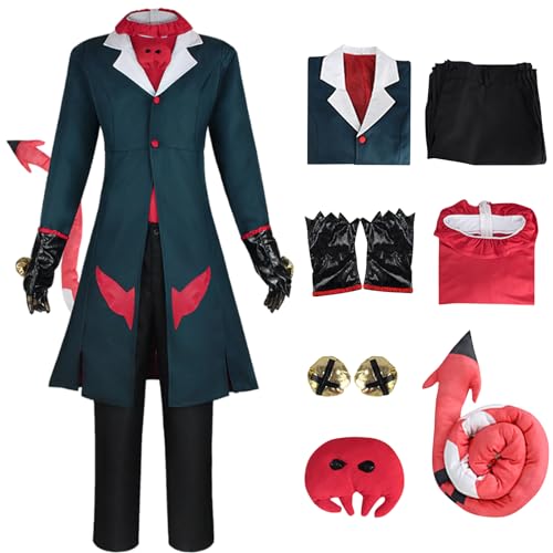 Hazbin Hotel Kostüm, Anime Kostüm mit Mantel Hose Handschuhe Schleife Schwanz, Cosplay Kostüm für Halloween, Cosplay Show, Mottoparty (Style 3, S) von Marypaty