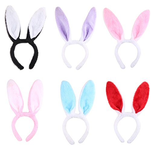 Marypaty Ostern Hasenohren Haarreif, 6-Teiliges Set Bunny Ears Ostern Haarreif Bunny Kostüm, Cosplay Hasen Kostüm für Karneval Kostüm Zubehör von Marypaty