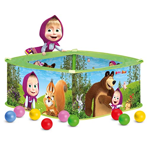 Mascha und der Bär Bällebad mit bunten Bällen, Spielzeug für Kinder (Viereckiger Bällepool, mit 50 bunten Bällen, ab 18 Monaten geeignet, Maße: 75 x 75 x 30 cm), Mehrfarbig von Buosha