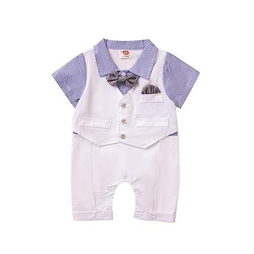 Mashaouyo Kleinkind Overall Gentleman Baby Kurzarm Overall mit Fliege Vollmond Fotografie Kostüme Junge 6 Monate Kleidung (A, 0-3 Months) von Mashaouyo