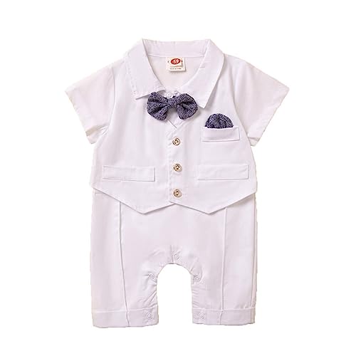 Mashaouyo Kleinkind Overall Gentleman Baby Kurzarm Overall mit Fliege Vollmond Fotografie Kostüme Junge 6 Monate Kleidung (Grey, 12-24 Months) von Mashaouyo