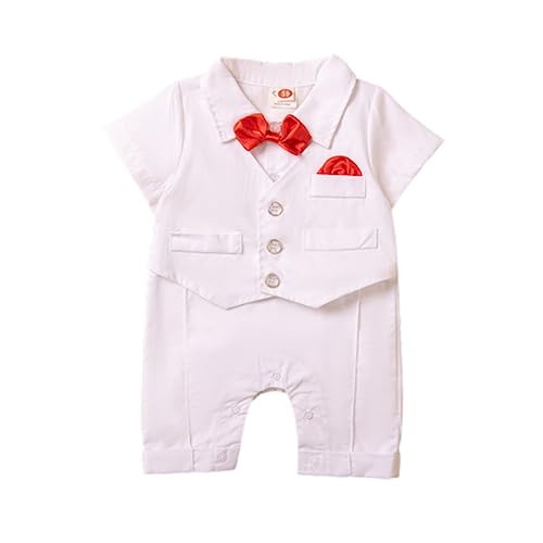 Mashaouyo Kleinkind Overall Gentleman Baby Kurzarm Overall mit Fliege Vollmond Fotografie Kostüme Junge 6 Monate Kleidung (Red, 0-3 Months) von Mashaouyo