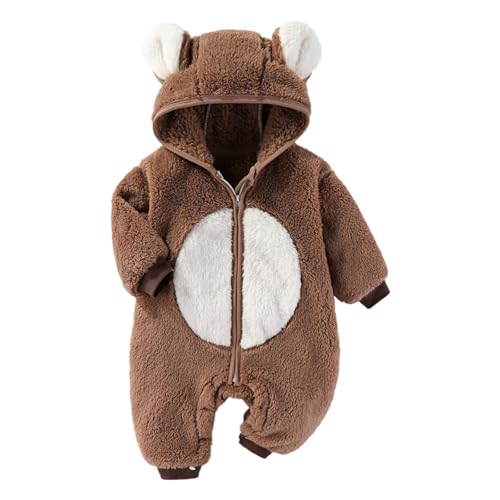 Mashaouyo Neugeborenen Pelzigen Baby Fuzzy Anzug Kostüm Outfits Entzückende Hoodies Unisex Body Langarm 92 (Coffee, 0-6 Months) von Mashaouyo