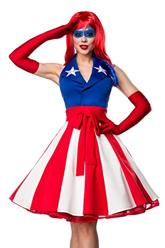 Mask Paradise Miss America Kost?mset im Stars and Stripes Design, in der Gr??e L, hergestellt aus 80% Polyester, 20% Elasthan, Handschuhe: 100% Polyester, Farbe: blau/rot/wei?, 80057-163-026 von Mask Paradise