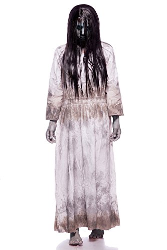 Mask Paradise Samara Horror Film Kostüm Damen Halloween Ring TV Set Grau Kleid Perücke 34-46 von Mask Paradise