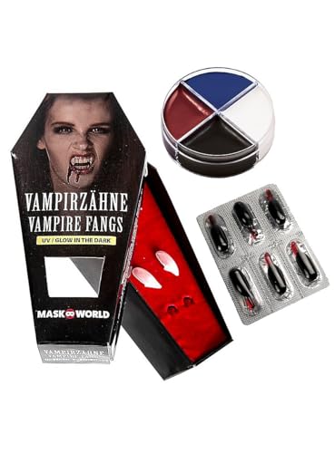 Halloween Special-Effect Blut Make-Up Vampir-Set (Vampirzähne, Blutkapseln & Vampir-Make-Up) von Maskworld