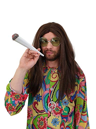 Hippie Deluxe Accessoire Set (5-teilig) für Herren mit buntem Hippie-Hemd, Brille, Peace-Kette, Hippie-Perücke & Joint - individuell einsetzbar für Karneval, Verkleidungs-Event & Motto-Party (XL) von Maskworld