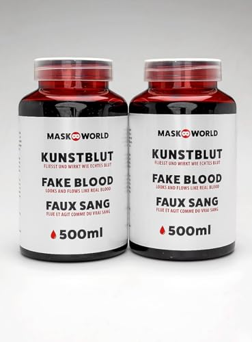 Kunstblut 2 Flaschen 500 ml – künstliches Blut Filmblut für großflächige Horror Effekte und Grusel Dekoration von Maskworld