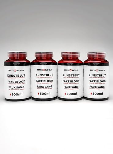 Kunstblut 4 Flaschen 500 ml – künstliches Blut Filmblut für großflächige Horror Effekte und Grusel Dekoration von Maskworld