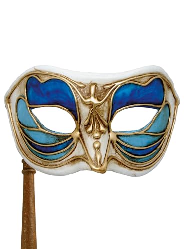 Maskworld Colombina Monica blu bianco con bastone - Venezianische Stabmaske - traditionell handgefertigt - Carnevale di Venezia von Maskworld