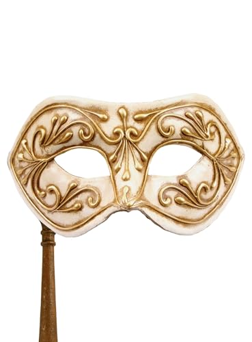 Maskworld Colombina Monica oro bianco con bastone - Venezianische Stabmaske - traditionell handgefertigt - Carnevale di Venezia von Maskworld