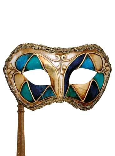 Maskworld Colombina arlecchino blu con bastone - Venezianische Stabmaske - traditionell handgefertigt - Carnevale di Venezia von Maskworld