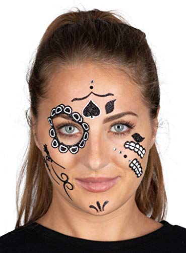 Maskworld Day of The Dead - Gesicht-Tattoo-Kleber - Gesichtsschmuck zum Aufkleben - Kostüm-Zubehör für Halloween, Karneval & Motto-Party von Maskworld