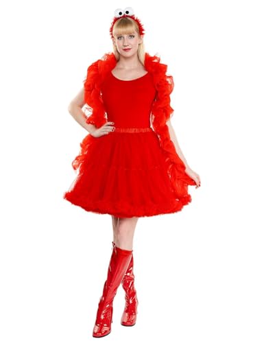 Maskworld Die Sesamstraße – Elmo Tutu Kostüm Set - rot - Petticoat, Stola & Haarreif - Verkleidung Karneval, Halloween, Motto-Party von Maskworld