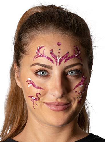 Maskworld Flamingo - Gesicht-Tattoo-Kleber - Gesichtsschmuck zum Aufkleben - Kostüm-Zubehör für Halloween, Karneval & Motto-Party von Maskworld