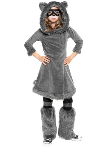 Maskworld Frecher Waschbär/Kleiner Wolf - flauschiges 2-in-1 Kinderkostüm - grau - Kindergröße 110-116 - Karneval, Halloween & Motto-Party von Maskworld