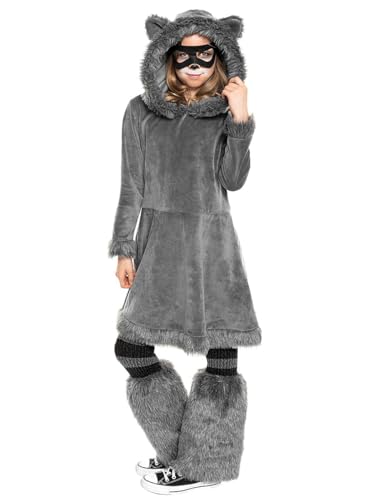 Maskworld Frecher Waschbär/Kleiner Wolf - flauschiges 2-in-1 Kinderkostüm - grau - Kindergröße 98-104 - Karneval, Halloween & Motto-Party von Maskworld