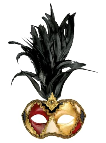 Maskworld Galetto Colombina scacchi colore piume nere - Venezianische Federmaske - traditionell handgefertigt - Carnevale di Venezia von Maskworld