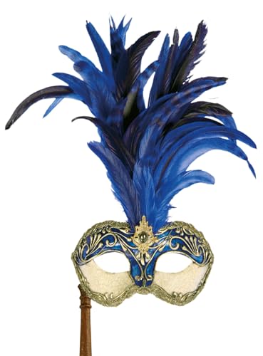 Maskworld Galetto Colombina stucco craquele blu con bastone - Venezianische Stabmaske - traditionell handgefertigt - Carnevale di Venezia von Maskworld