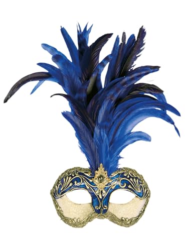 Maskworld Galetto Colombina stucco craquele blu piume blu - Venezianische Federmaske - traditionell handgefertigt - Carnevale di Venezia von Maskworld