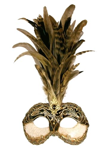 Maskworld Galetto Colombina stucco craquele nero piume miele - Venezianische Federmaske - traditionell handgefertigt - Carnevale di Venezia von Maskworld