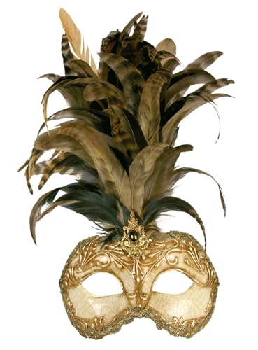 Maskworld Galetto Colombina stucco craquele oro piume miele - Venezianische Federmaske - traditionell handgefertigt - Carnevale di Venezia von Maskworld