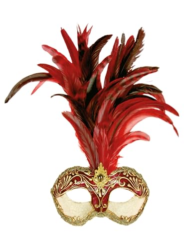 Maskworld Galetto Colombina stucco craquele rosso piume rosse - Venezianische Federmaske - traditionell handgefertigt - Carnevale di Venezia von Maskworld