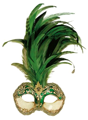 Maskworld Galetto Colombina stucco craquele verde piume verde - Venezianische Federmaske - traditionell handgefertigt - Carnevale di Venezia von Maskworld