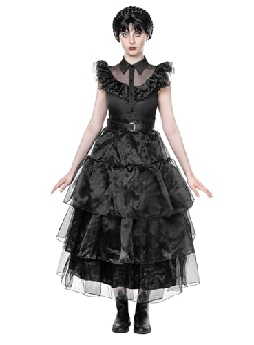 Maskworld Hochwertiges Gothic Girl Ballkleid - Schwarzes Grufti-Damen-Kostüm für Halloween, Karneval & Grusel-Party - Größe: XL von Maskworld