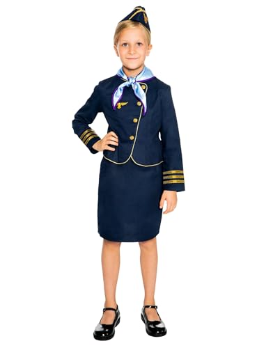 Maskworld Hochwertiges Stewardess Kinder-Kostüm perfekt für Karneval Fasching & Mottoparty - Flugbegleiterin Uniform Verkleidung Anzug - Größe 128 von Maskworld