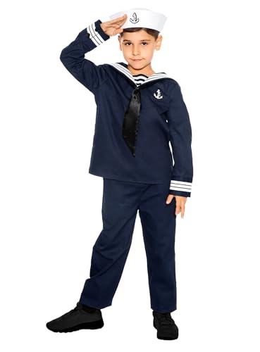 Maskworld Klassisches Matrosen Kinder-Kostüm - Verkleidung Uniform Anzug für kleine Seemänner - Fasching Karneval Mottopartys & Halloween - Größe 168 von Maskworld