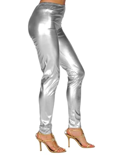 Maskworld Leggings silber-metallic - Größe: L - Enge Kostüm Hose für Damen - Karneval, Halloween & Motto-Party von Maskworld