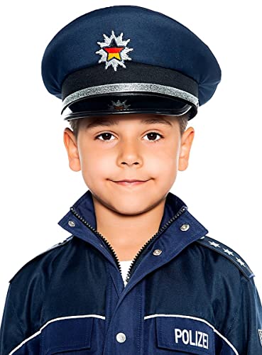 Maskworld Originalgetreue deutsche Polizei-Mütze für kleine Polizisten - Kinder-Kostüm-Accesoire für Karneval Fasching & Halloween - Polizeihut Uniform Blau - Größe 56 von Maskworld