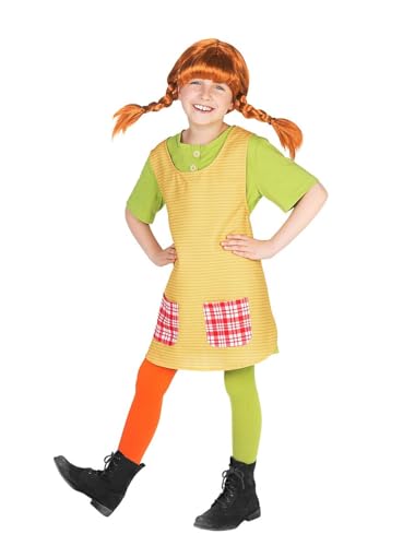 Maskworld Pippi Langstrumpf Kostüm für Kinder - 3teilig - grün/gelb Lizenz Filmkostüm (146/152) von Maskworld