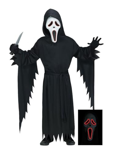 Maskworld Scream Kinderkostüm mit LED Leucht-Maske - Kindergröße 128-140 - Halloween & Karneval Verkleidung von Maskworld