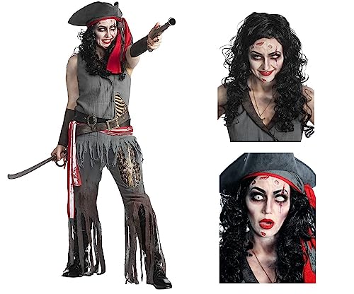 Maskworld - Verflucht gutes Zombie-Piratin Kostüm und Perücke Und Make-Up-Set - Untoter Pirat für Frauen Größe: XXL - Karneval, Fasching, Halloween & Motto-Party Verkleidung - Complete-Edition von Maskworld