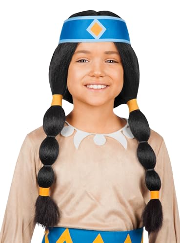 Maskworld - Yakari Regenbogen Kinderperücke schwarz mit Zöpfen - Indianer Perücke für Mädchen - Lizenzprodukt Zeichentrickserie von Maskworld