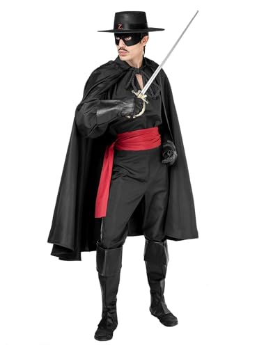 Maskworld Zorro Kostüm - Größe: M - Komplett-Kostüm des schwarzen Rächers für Karneval, Halloween & Motto-Party von Maskworld