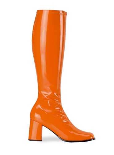 Schmalschaft Stiefel Stretchlack - orange - Schuhgröße: 37 von Maskworld