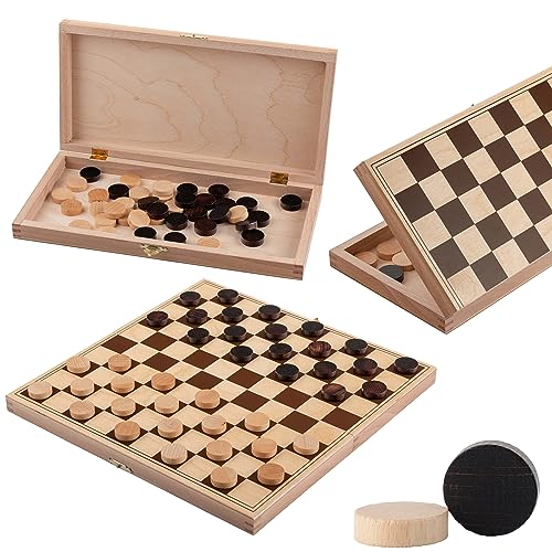 Handgefertigte Dame Spiel Holz | Master Of Chess | Chess Board 32 cm | Edles Schachbrett Klappbar 100 Felder Checkers Light - Dame Brettspiel für Kinder und für Erwachsene von Master of Chess