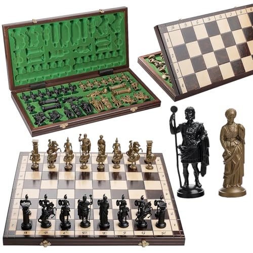 Great Kingdom Schach Spiel und Dame Spiel | Master of Chess Farbe Blau |  Chess Set 35cm | Qualität Reise Schachspiel- Handgemachtes Tragbares Schach